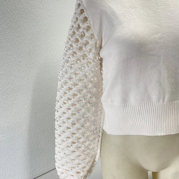 NEW MARIA PAVAN Womens Sequin Braided Long Sleeve Soft Sweater Size S White - Picture 5 of 12